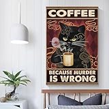POLIUAWS Póster de gato de café, impresión artística, foto de pared, pintura, póster, cuadro colgante, decoración familiar, suministros de decoración, suministros de decoración para fiestas en casa