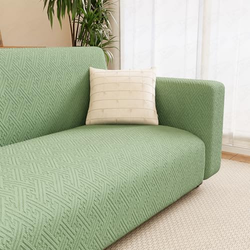 Image of Lukzer 2 Seater Pastel Green Grid Maze Pattern Sofa Cover | 240 GSM Universal Stretch Fit Jacquard Fabric Couch Protector | Fully Covered Anti Slip & Washable Sofa Cover (140-180cm /SC-107-02)