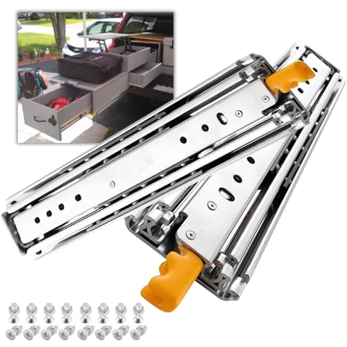 1 Pair 500lbs Heavy Duty Locking Drawer Slides with Screws 10in 20in 36in 54in 60in 72in 76in 80in 3-Fold Full Extension Ball Bearing for Tool Box Goods Shelf Industrial Drawers(22in)