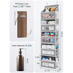 JARLINK Over The Door Organizer Storage, 5 Shelf Hanging Door Organizer with 5 Large Capacity Pockets, Anti Tilt 44 lb Load Behind Door Organizer for Bedroom, Bathroom, Pantry, Nursery, (Grey) JARLINK Over The Door Organizer Storage 5 Shelf Hanging Door Organizer with 5 Large Capacity Pockets Anti Tilt 44 lb Load Behind Door Organizer for Bedroom Bathroom Pantry Nursery Grey