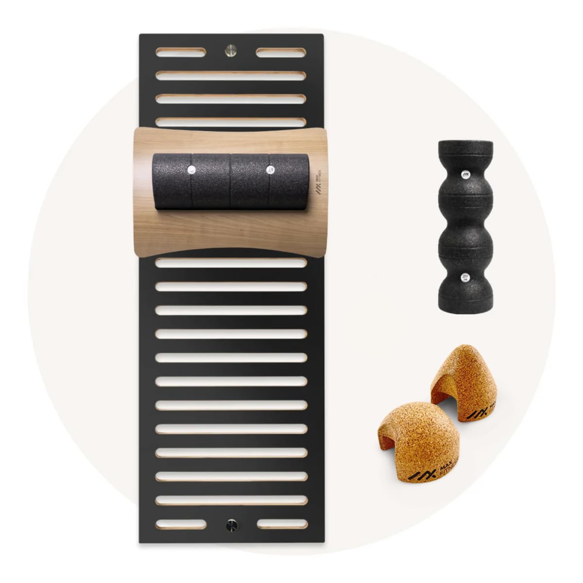 MaxFitness Faszien Set Advanced – Komplettset zur Faszienmassage mit Wandhalterung, PickUp Faszientrainer, 2 Faszienrollen & TriggerDuo – für Rücken, Nacken, Beine & Ganzkörpermassage (Anthrazit)