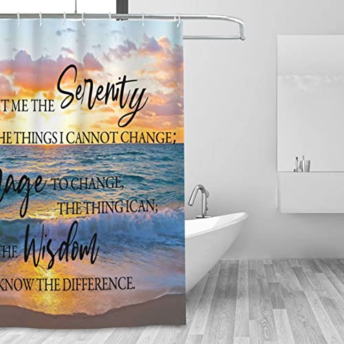 Beach Coastal Ocean Shower Curtain Christian Serenity Prayer Shower Curtains Seascape Seaside Sunset Shower Curtain Quick-drying Polyester Fabric Bathroom Decor with Plastic Hooks 60x72 Inches - Image 5