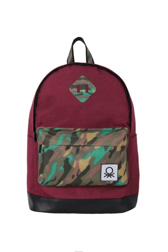 United Colors Of Benetton Okul Sırt Çantası, 40 X 29 X 11 Cm, Bordo Kamuflaj, Orta