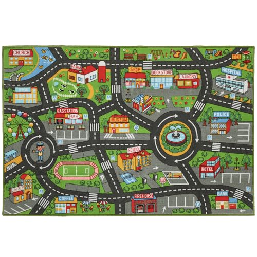 AIYAPLAY Alfombra Infantil, Carretera de Ciudad, 200x150 cm, Alfombra Educativa Antideslizante para Gateo y Jugar con Coches, para Salón y Dormitorio, Textura Suave