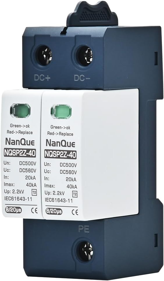 DC SPD Surge Protector for 100-1000V PV System Lightning Protection Device Positive Nagtive PE Line Overvoltage Protector T2 Level 40kA Breaker Replaceable Module Recycle Use (100V)