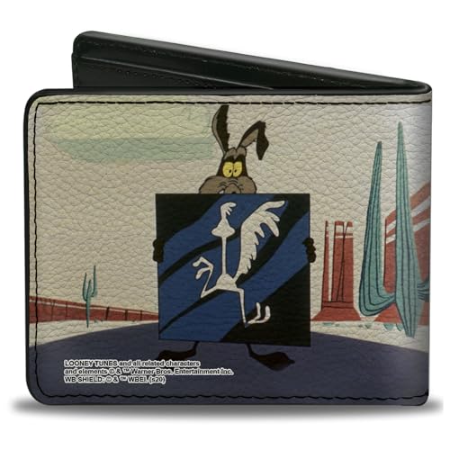 Buckle-Down Men's Wallet, Bifold, Looney Tunes Wile E Coyote and Road Runner Scene Blocks, Vegan Leather, 4.0" x 3.5"2