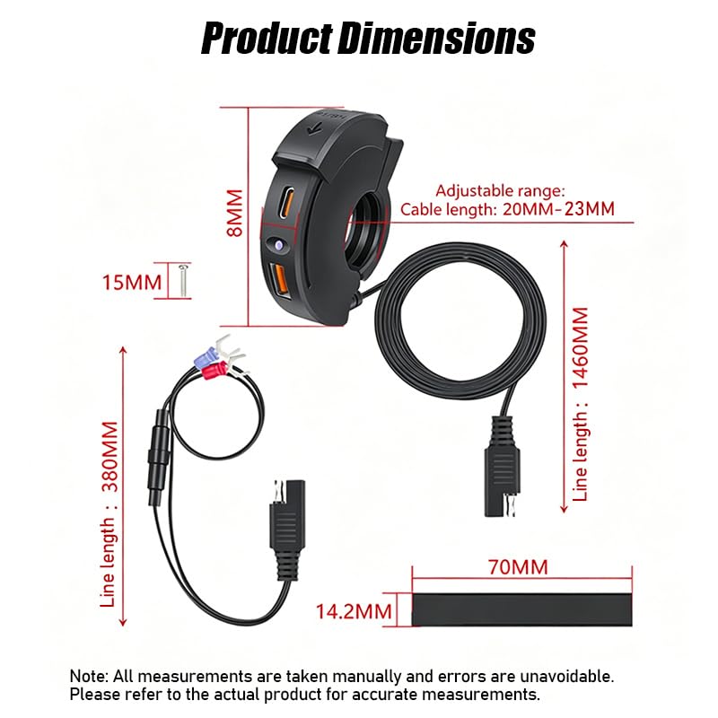 Cargador USB Moto para Peugeot XPS 50 2006-2010, Puertos de Carga duales USB-A y Tipo-C, Cargador de Teléfono para Motocicleta ATVs Tricycles