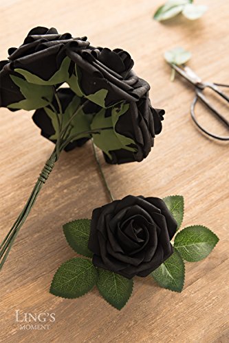Ling's Moment Artificial Flowers 25Pcs Real Looking Black Foam Fake Roses W/Stem For Diy Halloween Wedding Bouquets Centerpieces Bridal Shower Party Home Decorations #TOP4