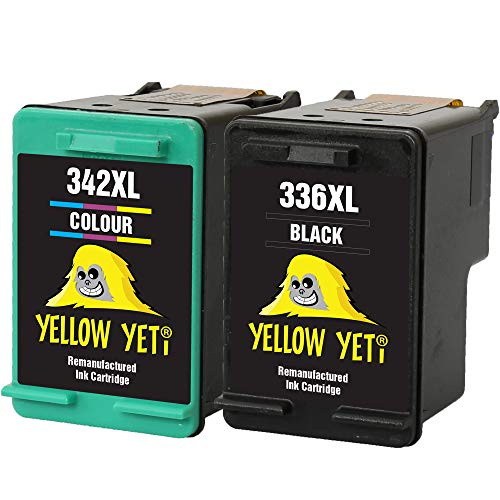 YELLOW YETI Remanufacturados 336 342 Cartuchos de Tinta Negro/Color para HP Photosmart 2570 2575 2710 8150 C3100 C3180 C4180 D5160 DeskJet 5440 5442 6310 Officejet 6315 PSC 1510 [3 años de garantía]