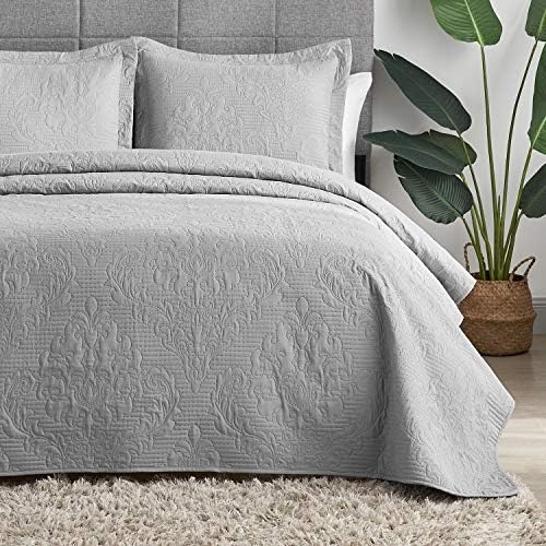 Hansleep Quilt Set Ultrasonic Lightweight Bed Decor Coverlet Set Comforter Bedding Cover Bedspread for All Season Use (Grey, Full/Queen 90x96 inches)