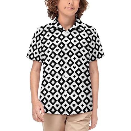 Playing Cards Signs Casino Boys Button Down Shirt Short Sleeve Lightweight Summer Tops with One Pocket 7-8T