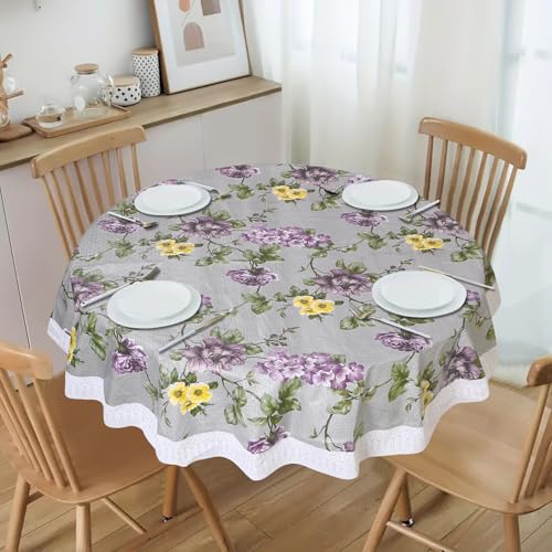 Image of Dakshya Industries PVC Waterproof Round Table Cover for 4 Seater Dining Table | 60 Inch Round Printed Table Cover | Spill Proof, Oil Resistant, Heat Resistant, Wipe Clean