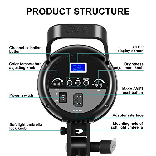 Image of GVM 100W Bi-Color LED Video Light, Photography Lighting with Bowens Mount, APP Control System, Lantern Softbox Video Lighting Kit for YouTube Outdoor Studio, Dimmable 3200K-5600K, CRI 97+