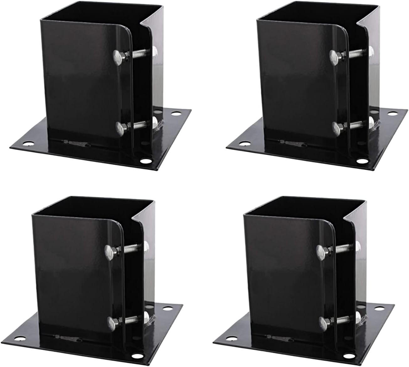 MTB Fence Post Support Bolt Down Metal Black Powder Coated 4 Inch x 4 Inch (Inner Diameter 3.5 x3.5 Inches), Pack of 4