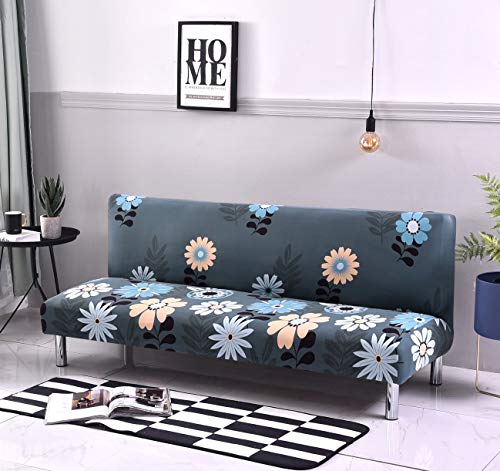 Mifxin Armless Sofa Cover Futon Slipcover Stretch Elastic Folding Sofa Bed Non-Armrest Couch Furniture Protector Washable Sofa Cover Without Armrests (Blue Flowers) #TOP1