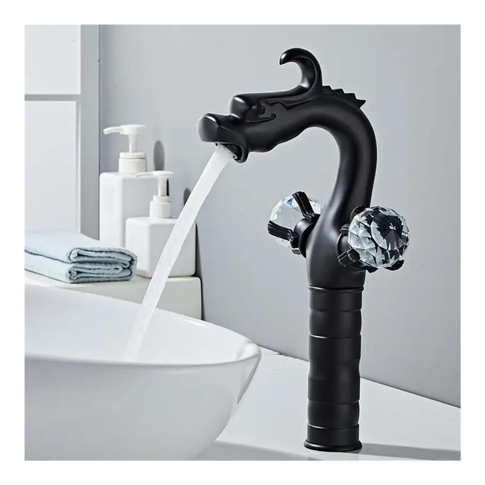 Blyqxs Black Household Brass Basin Washbasin Cold And Hot Crystal Double Handle Faucet Gly99(,High)