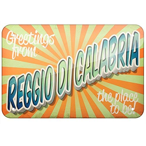 Bair89Pulla Targa in Alluminio Greetings from Reggio di Calabria, Cartolina Vintage in Latta Decorativa 20,3 x 30,5 cm