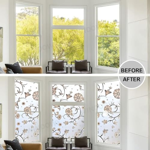 Image of Premium Vinyl Privacy Stained Window Glass Sticker (12x25 Inch) - Self-Adhesive Decorative Sticker Opaque Tint Wallpaper for Glass Cover Window, Door, Office, Home.| Anti-UV. White Flowers