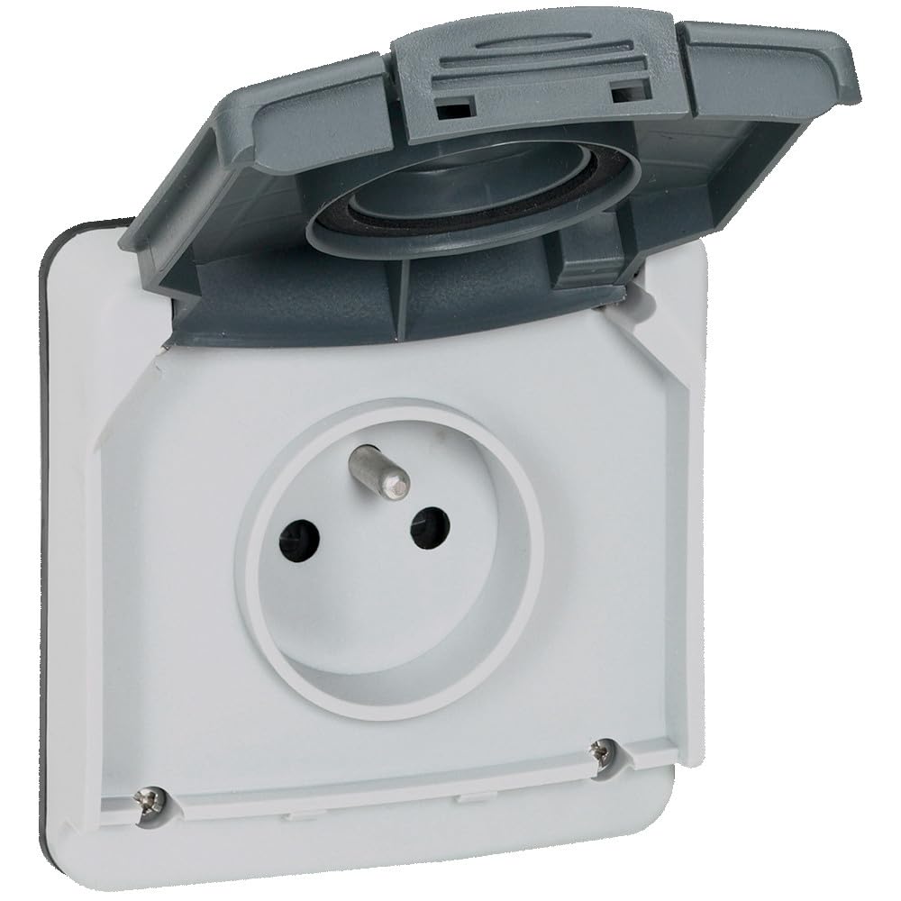Legrand 090486 Prise de Courant Étanche avec Volet Plexo Composable, 2P+T, 16A, 250V, IP66, Gris
