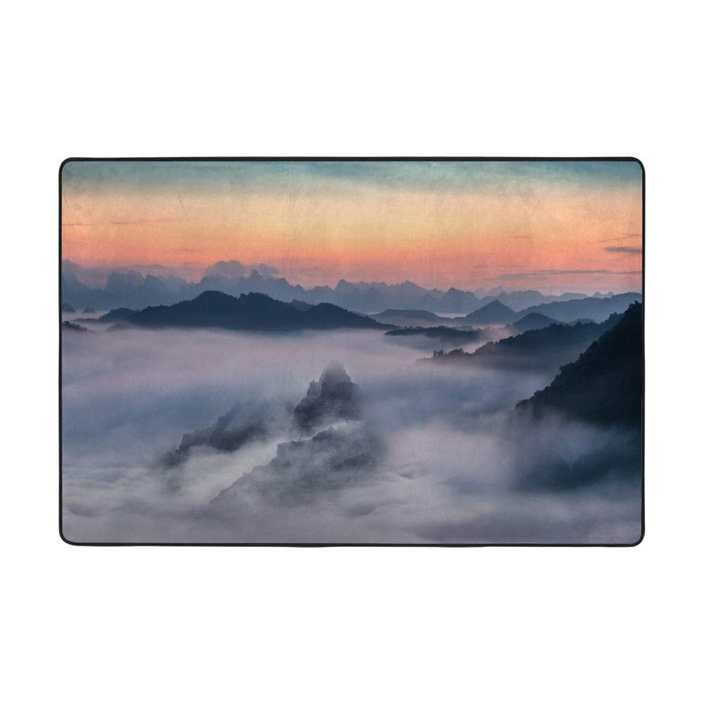 Tapis de montagne pour salon chaleureux et paysage brumeux Ruchen