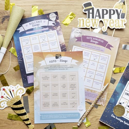Silvester-Bingo: Das lustige Spiel für die Feier | Lustiger Spielblock mit 50 verschiedenen Bingo-Vorlagen