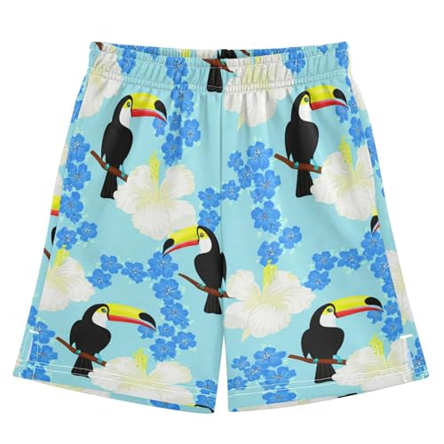 J JOYSAY Toucan Hibiscus Blue Boys Athletic Shorts Kids Youth Casual Shotrs with Pockets Elastic Waistband