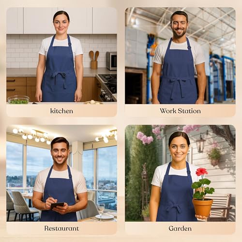 Image of CRASOME Kitchen Apron for Men & Women | Unisex Cooking Apron with 2 Front Pockets and Adjustable Straps | Apron for Chef, Hotel, Cafe, Restaurant, Gardening, Workshop