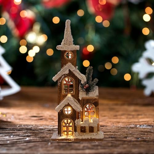 shamjina Casa de madeira com luz led de natal, ornamentos luminosos de cabine iluminam castelo, vila