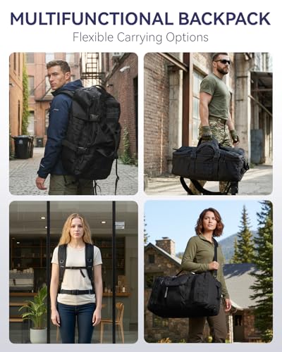 Arxus Sac à Dos Tactique 60L, Grand Sac de Voyage pour Homme Femme, 3-en-1 Backpack Bagage à Main Crossbody Bag pour Outdoor Randonnée Camping Trekking, Noir – vue 6
