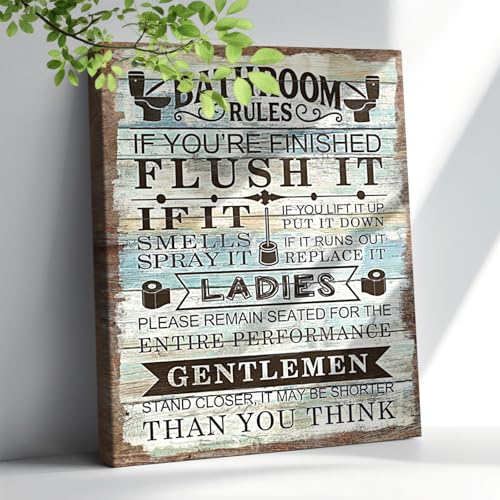 EluteFpme Funny Bathroom Rules Signs Wall Art Farmhouse Bathroom Quotes
