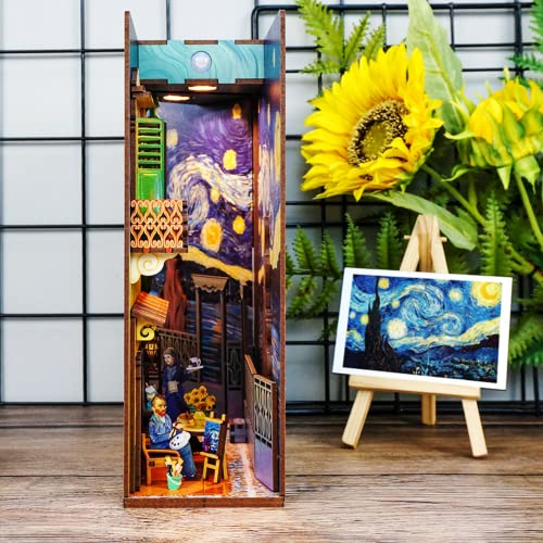 Book Nook Kit Diy 3D Wooden Puzzles Dollhouse Bookshelf Insert Diorama Decor Alley World Of Van Gogh Personalized Assembled Bookends Build-Creativity Kit With Sensor Lights For Teens And Adults #TOP6