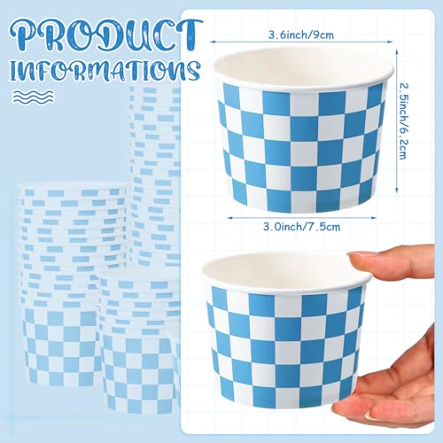 Image of Zopeal 50 Count Blue Checkered Ice Cream Cups Disposable Race Car
