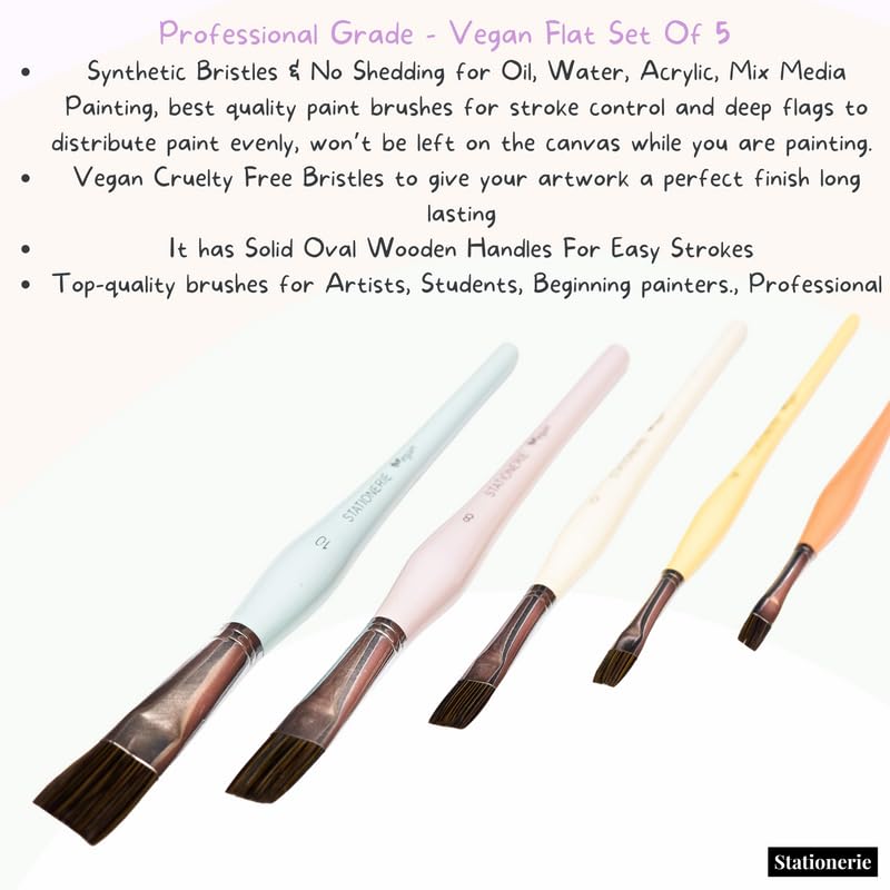 Image of Stationerie Paint Brush Set Handmade Soft Aqua Synthetic Hair with Stainless Wire Ideal for Art Paint, Watercolor, Quill, Oil Acrylics, Artists Brush Set (Flat Candy)