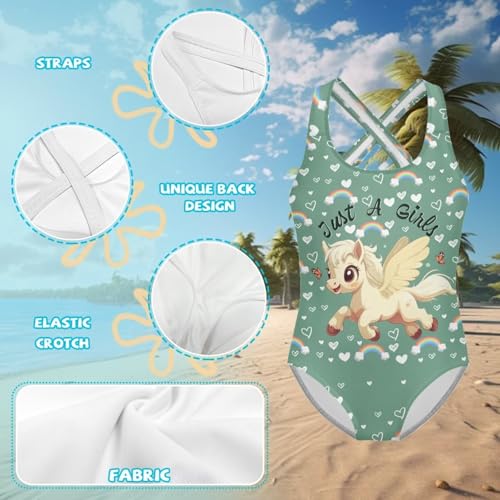 Image of Girls One Piece Cat Swimsuits Quick Dry Cartoon Beach Bathing Suit Crossback Swimwear for Kids 5-14 Years