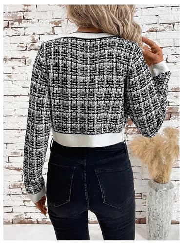 GORGLITTER Women's Checkered Button Up Sweater Cardigan Trendy Color Block Long Sleeve Fall Cropped Short Cardigan 20252