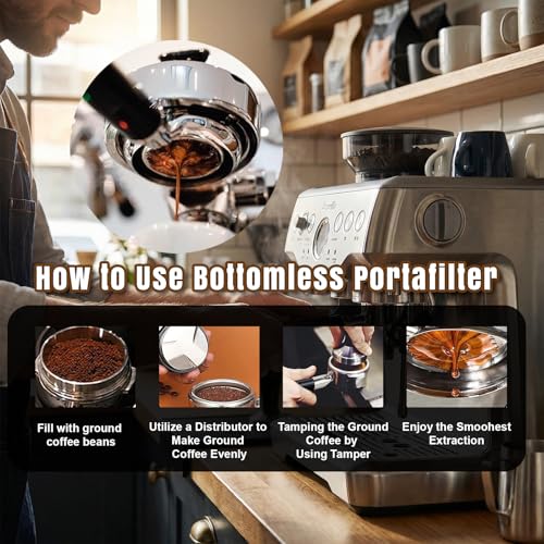 Image of 54mm Bottomless Portafilter fit Breville Barista Express Machines BES870XL 880BSS 878BSS 840XL 500BSS 450BSS BES500,3 Ears Espresso Portafilter with 18g Basket