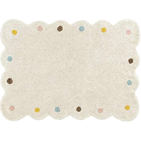 Happy Decor Kids - Alfombra Cookie Hecha a Mano, 100% Algodón Reciclado, Beige Estampada, 120x160 Cover