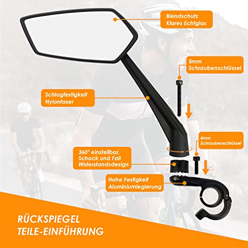 Arkham Bicycle Mirror HD Extra Large Mirror Surface Impact-Resistant Real Glass Bike Mirror for Left Handlebar 21-25.4 mm - Image 2