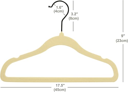 Miniatura 4 de Paquete de 60 perchas de terciopelo beige, perchas de fieltro beige de 17.5 pulgadas antideslizantes que ahorran espacio, perchas para armario con
