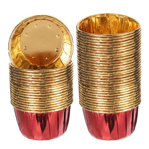 QUARKZMAN Forros de Cupcakes Metálicos En Miniatura para Hornear Cupcakes, 50Pcs Forros de Muffins de Cupcakes, Envolturas de Papel a Prueba de Grasa para Bodas, Duchas, Regalos, Rojo/Oro