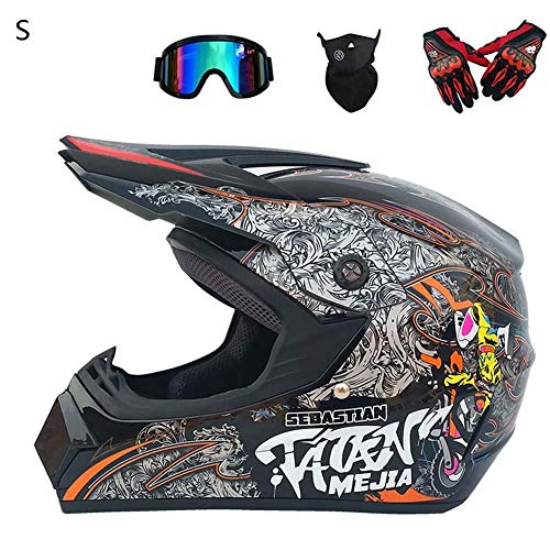chivalrylist - Conjunto de Casco con máscara de Gafas y Guantes Casco Integral de Cuatro Estaciones para Motocross para Hombre en Carretera. 4 Unidades.