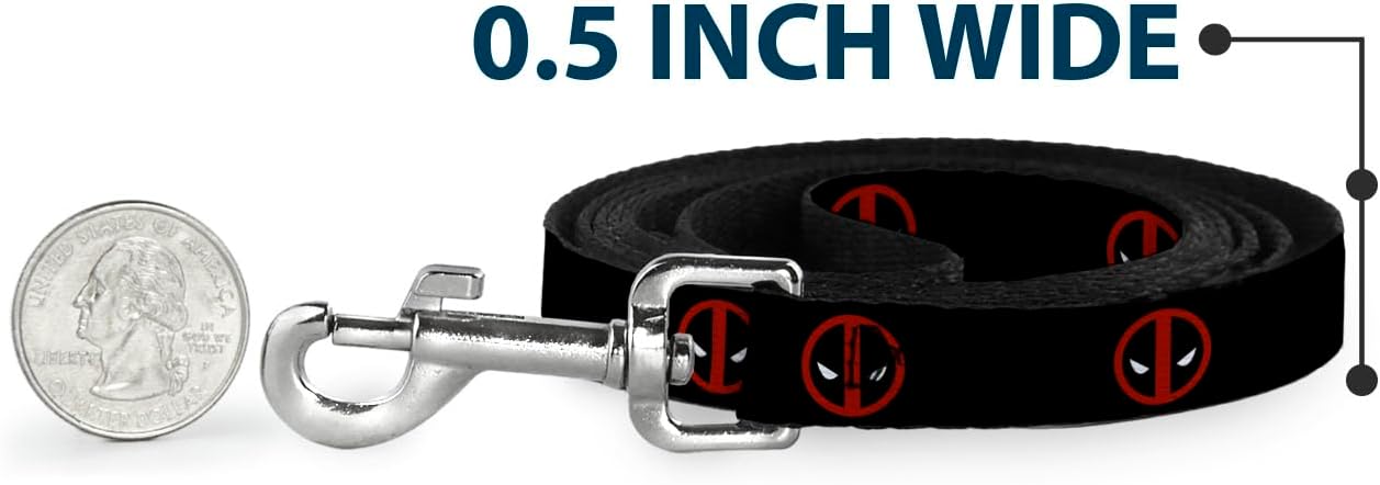 Buckle-Down "Marvel Universe Dead Pool Logo Black/Red/White Dog Leash, 6'