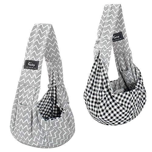 CUBY Reversible Pet Sling Carrier Hands-free Sling Pet Dog Cat Carrier Bag Soft Comfortable Puppy Kitty Rabbit Double-sided Pouch Shoulder Carry Tote Handbag (gray)
