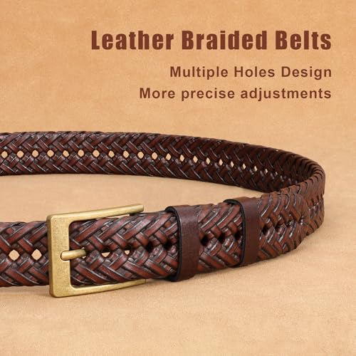Men Faux-leather Belts Woven Braided Belt with Adjustable Metal Buckle for Casual Jeans Dress Pants2
