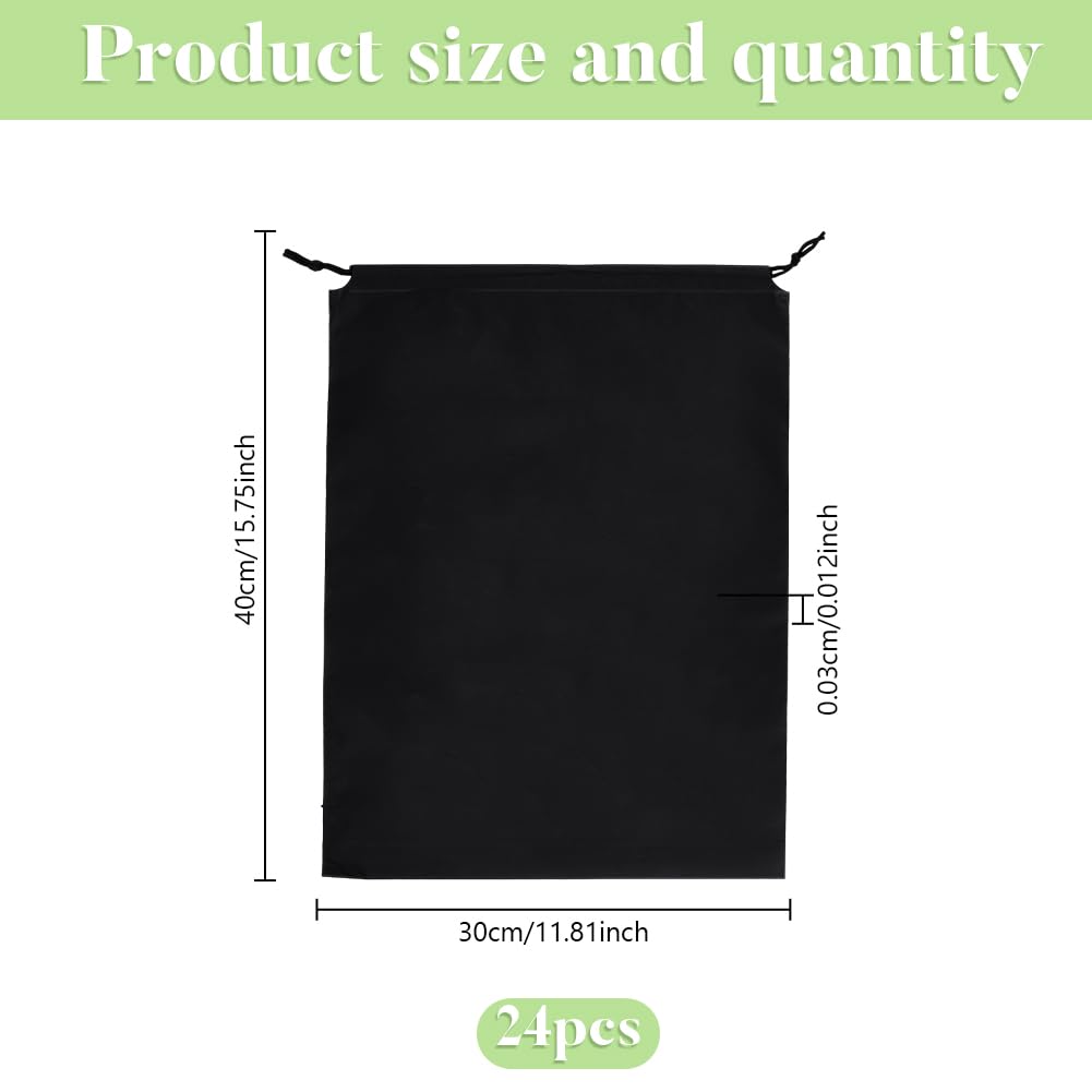 24 Stück Schuhbeutel, 40x30cm Schwarz Wasserabweisend Schuhtasche Großpackung Staubabweisende Schuhtaschen Mit Zugband Wiederverwendbares Für Schuhe Kleidung Spielsachen