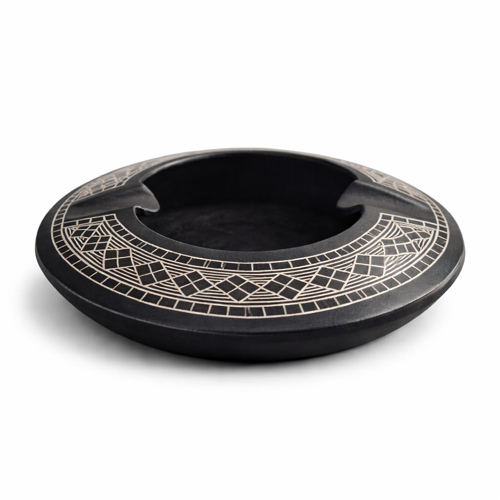 Authentic Bidri Craft Ashtray with Pure Silver Inlay, Handmade Matte Black Metal, Hand-Etched Geometric Motifs, Indian Artisan Home Décor-image-45