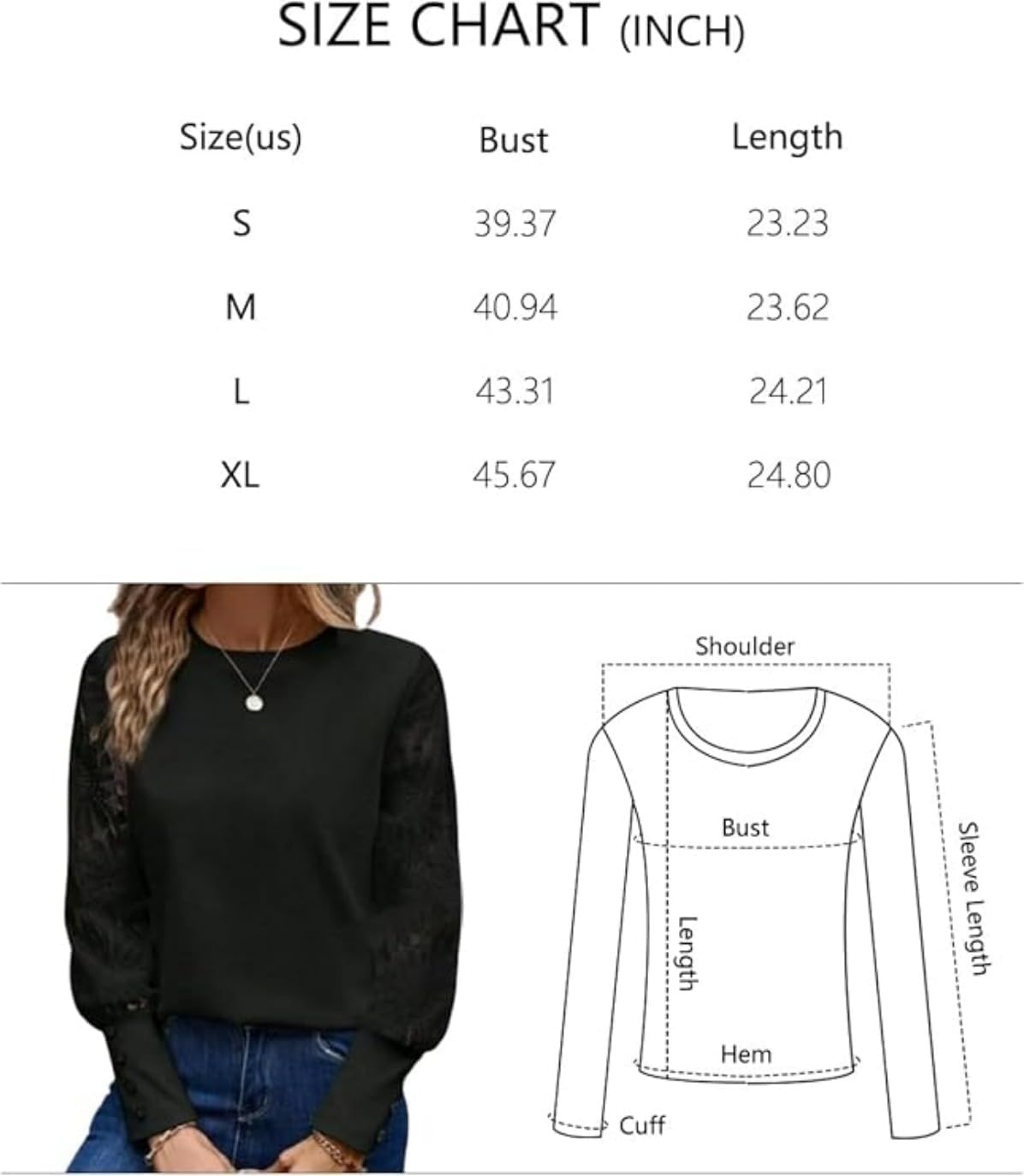 Women's Floral Lace Mesh Long Sleeve Blouse - Crew Neck Button Cuff Top for Business Casual & Fashion Outfits