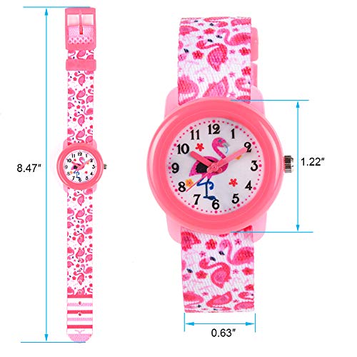 Venhoo Kids Watches Cute Cartoon Waterproof Fabric Strap Children Toddler Wrist Watch for 3-10 Year Girls Little Child-Pink Flamingo3