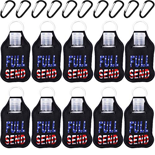 TanzDom 10 Piece Hand Sanitizer Holder Keychain for Backpack, 30ml Leakproof Refillable Empty Travel Bottles with Flip Cap and Keychain Holder 1oz Container for Hand Sanitizer, Liquids Soap, Full Send