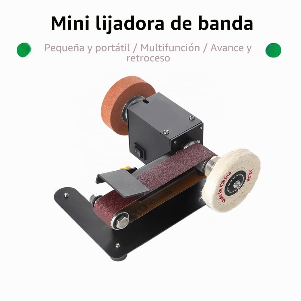 250W Mini Lijadora de Banda Esmeriladora de Banco Eléctrica Lijadora con 7 Velocidades de Control Ajustable Pequeña Amoladora Afiladora Pulidora para Trabajos de Bricolaje